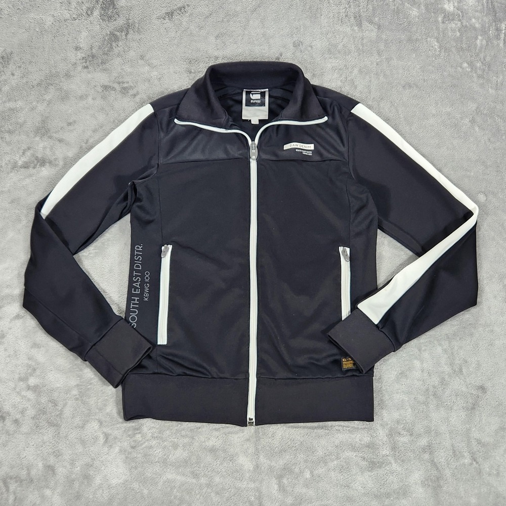 G-Star RAW Track Jacket Mens Small Black Full Zip Stripe Raw Denim KBWG-100